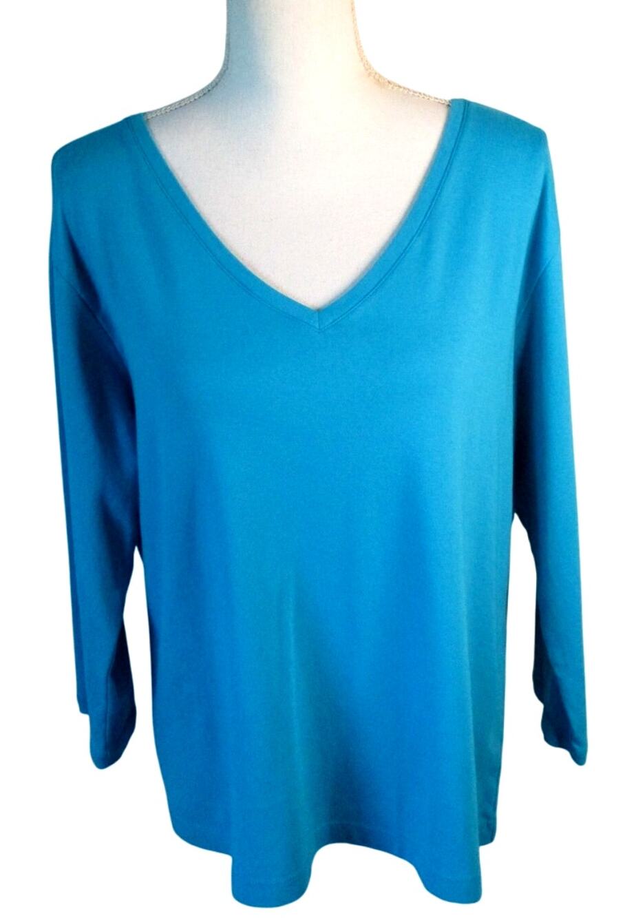Chico's Women's Aqua Blue 3/4 Sleeve Stretch Tee Shirt NWT Size XL